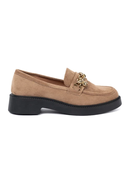 Krásne hnedé dámske mokasíny na širokom podpätku Krásne hnedé dámske mokasíny na širokom podpätku