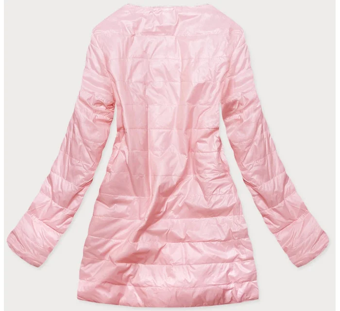 Ružová dámska bunda s mechovitým kožúškom pre prechodné obdobie (M-1733)