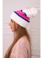 Dámska čiapka Kinga K297 biela+sivá+svetlo ružová