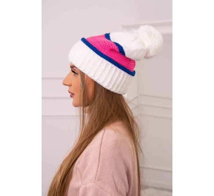 Dámska čiapka Kinga K297 biela+sivá+svetlo ružová