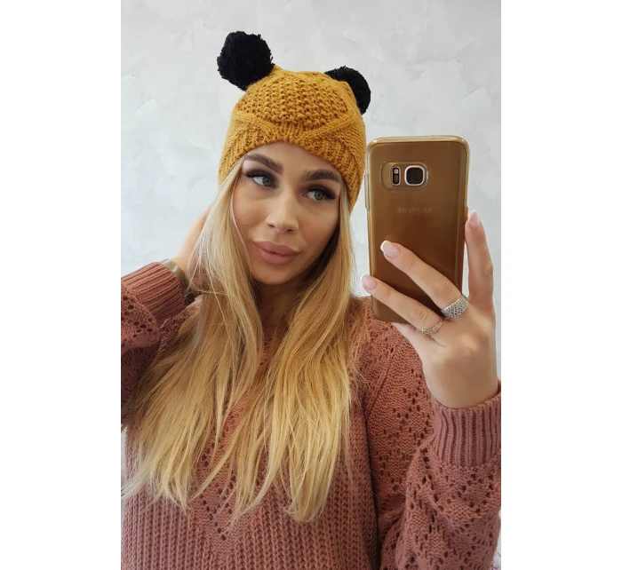 Fleecová čiapka 2 brmbolce K291 horčica Fleecová čiapka 2 brmbolce K291 horčica