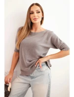 Dámský svetr z viskózy s krátkým rukávem cappuccino