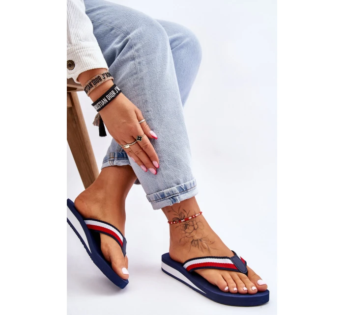 Damskie Klapki Japonki Na Platformie Big Star LL274779 Granatowe