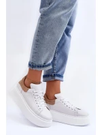 Damskie Buty Sportowe Skórzane na Platformie Białe Lemar 10150