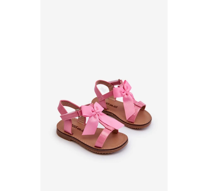 Lakierowane Sandałki Dziecięce Z Kokardką Na Rzep Różowe Joratia Lakierowane Sandałki Dziecięce Z Kokardką Na Rzep Różowe Joratia