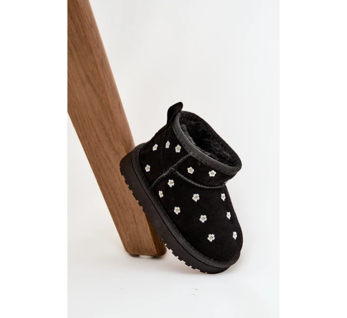 Dětské sněhule s květinami černé Gracina