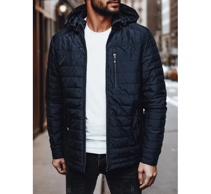 Pánská přechodná prošívaná bunda s kapucí tmavě modrá Dstreet model 21983026 - FashionStreet