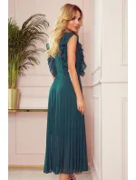 EMILY - Plisované dámske šaty v fľaškovo zelenej farbe s volánikmi a výstrihom 315-1 EMILY - Plisované dámske šaty v fľaškovo zelenej farbe s volánikmi a výstrihom 315-1