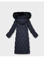 Tmavě modrá dlouhá dámská zimní bunda s kapucí model 21242133 - Libland