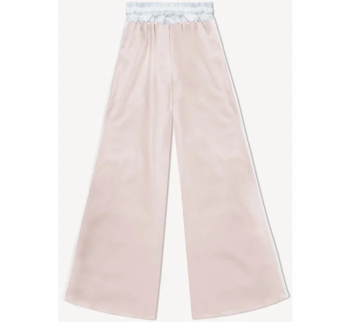 Světle béžové volné dámské kalhoty s lampasy model 20185231 - MADE IN ITALY