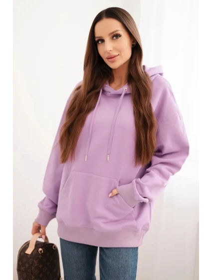 Dámska mikina s kapucňou a klokaním vreckom z bavlny fialovej farby