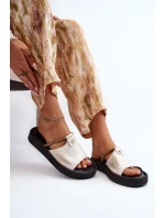 Zazoo 2896 Klapki Damskie Skórzane Biało-Złote