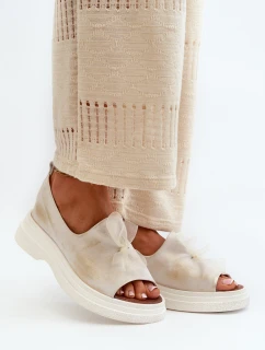 Dámské kožené sandály s mašlí Zlatý model 21665407 - Zazoo