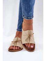 Zazoo 2659 Skórzane Klapki Damskie Beżowe