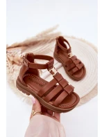 Dziewczęce Sandałki Gladiatorki Ze Złotym Detalem Brązowe Vesira