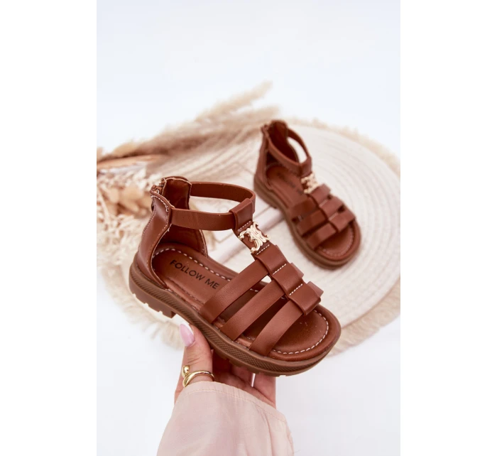 Dziewczęce Sandałki Gladiatorki Ze Złotym Detalem Brązowe Vesira