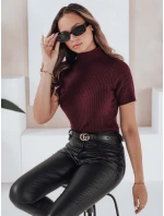 Dámský žebrovaný svetr s krátkým rukávem vínová Dstreet model 21991060 - FashionStreet
