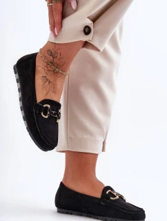 Zamszowe Mokasyny Damskie Z Ozdobą Czarne Dionira