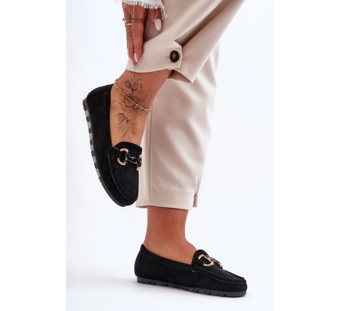 Kožené Dámské Mokasíny S Ozdobou Černé model 21629463 - Boto