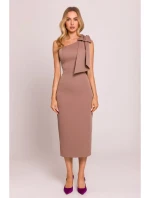 M847 Šaty na jedno rameno s mašľou - mocca M847 Šaty na jedno rameno s mašľou - mocca