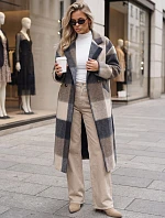 Dámský kabát dvouřadý s příměsí vlny kostkované tmavě modrá FashionStreet NY0832