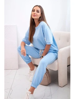 Dámsky viskózový set s krátkym rukávom a nohavicami modrý