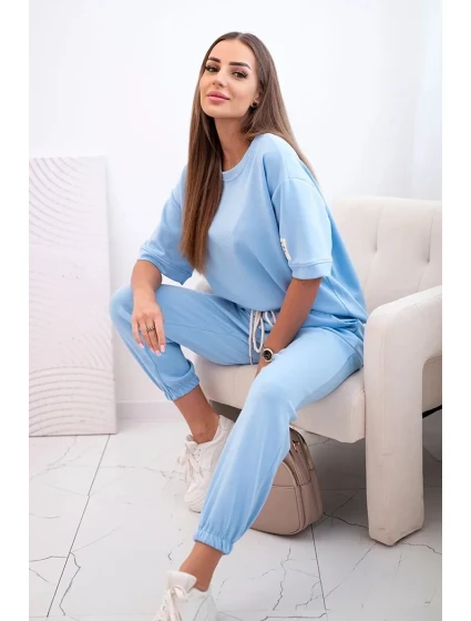 Dámsky viskózový set s krátkym rukávom a nohavicami modrý