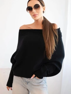 Dámsky asymetrický netopierí sveter viskóza čierna