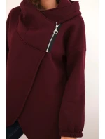 Dámska zateplená mikina s kapucňou a asymetrickým zipsom bordová