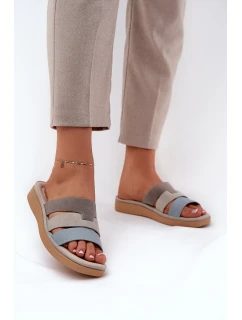 Wygodne Klapki Damskie Beżowo-Niebieskie Oxena