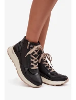 Sportovní dámské boty na platformě z přírodní kůže model 21713749 Černé - Zazoo
