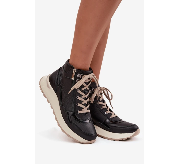 Sportovní dámské boty na platformě z přírodní kůže model 21713749 Černé - Zazoo