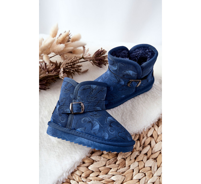 Detské členkové topánky Snowshoes s kožušinou Dark Blue Kawai