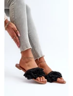Dámske ploché papuče so strapcami, čierne Rialle