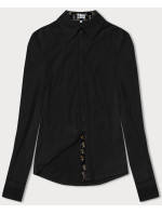 Bluzka z ozdobnym wykończeniem czarna (YX013)
