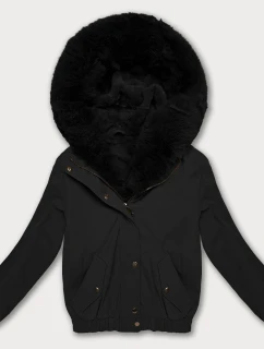 Krátka čierna bunda s kožušinovou podšívkou S'West (B8506-1)