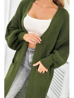 Sveter dlhý kardigán khaki