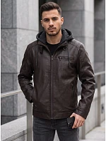 Pánska kožená zateplená bunda s kapucňou, hnedá, FashionStreet TX5148 Pánska kožená zateplená bunda s kapucňou, hnedá, FashionStreet TX5148
