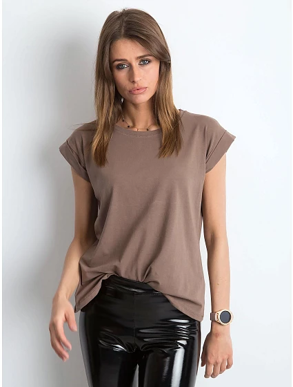 Hnědé bavlněné tričko tshirt s ohrnutými Feel Good model 21470505 - Factory Price