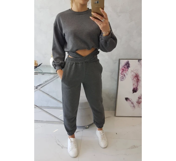 Zateplená súprava s krátkou mikinou grafitová