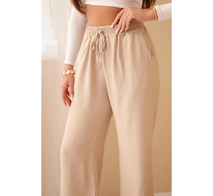 Široké nohavice z viskózy tmavobéžovej farby