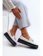 Mokasyny Damskie Skórzane Na Platformie S.Barski LR400 Białe