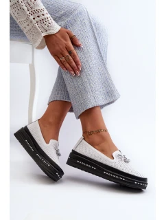 Mokasyny Damskie Skórzane Na Platformie S.Barski LR400 Białe