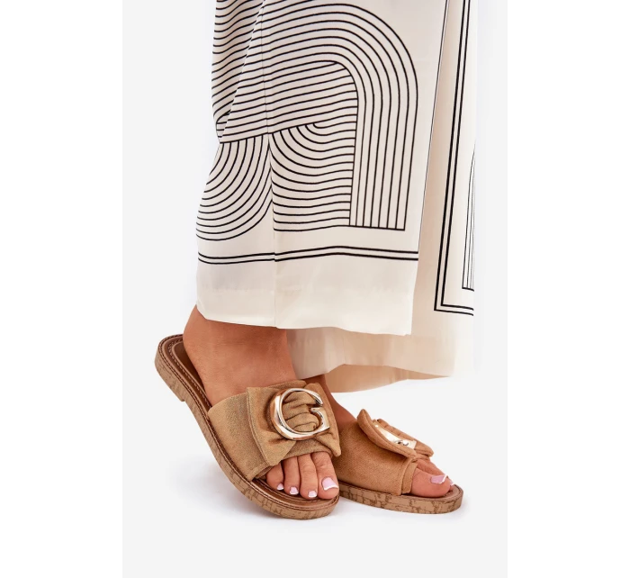 Płaskie Klapki Damskie Z Ozdobnym Detalem Camel Nellodra Płaskie Klapki Damskie Z Ozdobnym Detalem Camel Nellodra