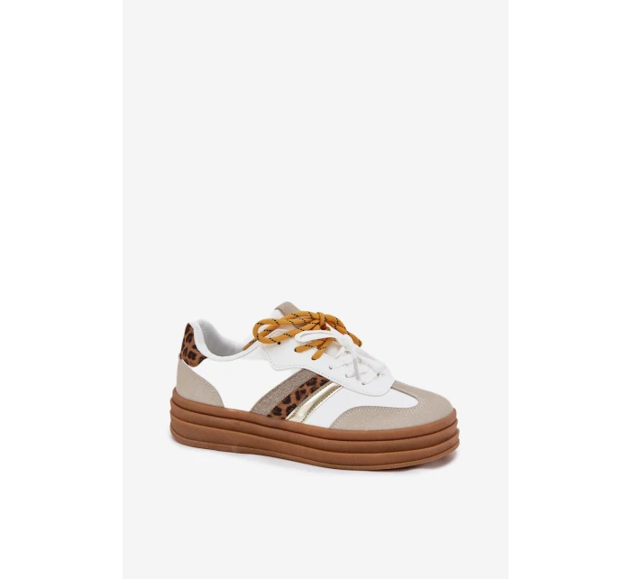 Dámské Tenisky Na Platformě S Šněrováním Leopardí Bílé model 21696191 - Boto