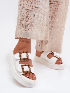 Eko Kožené Sandály Dámské Na Platformě S Přezkami Bílé model 21699634 - Boto