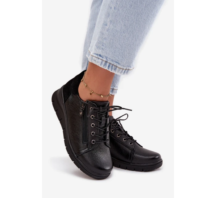 Skórzane Półbuty Damskie Na Koturnie Vinceza 39964 Czarne