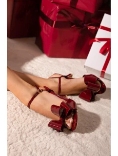 Lakierowane Sandały Na Szpilce Z Kokardą Bordowe Noliva