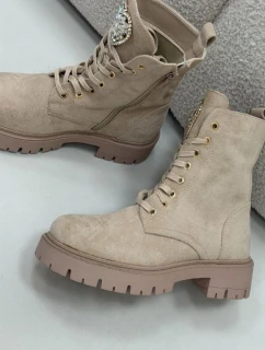 Botki Workery Damskie Z Kryształkami Na Języku Jasnobeżowe Rosira