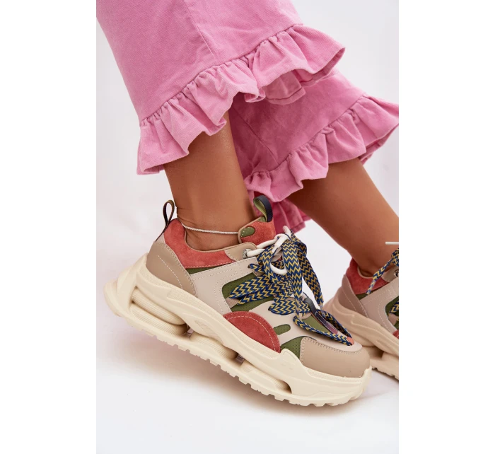 Kožené dámské tenisky na platformě D&A CR61-3133 Béžové